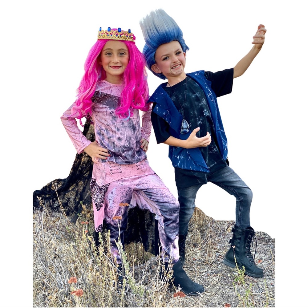 Disney Descendants 3 Hades Boys Halloween Kids Costume, Blue Wig, Ember Necklace
